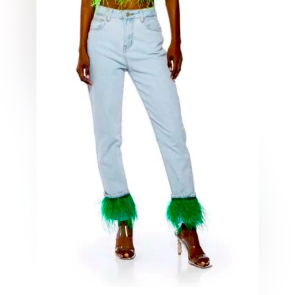 Akira Green Feather High Rise Jeans